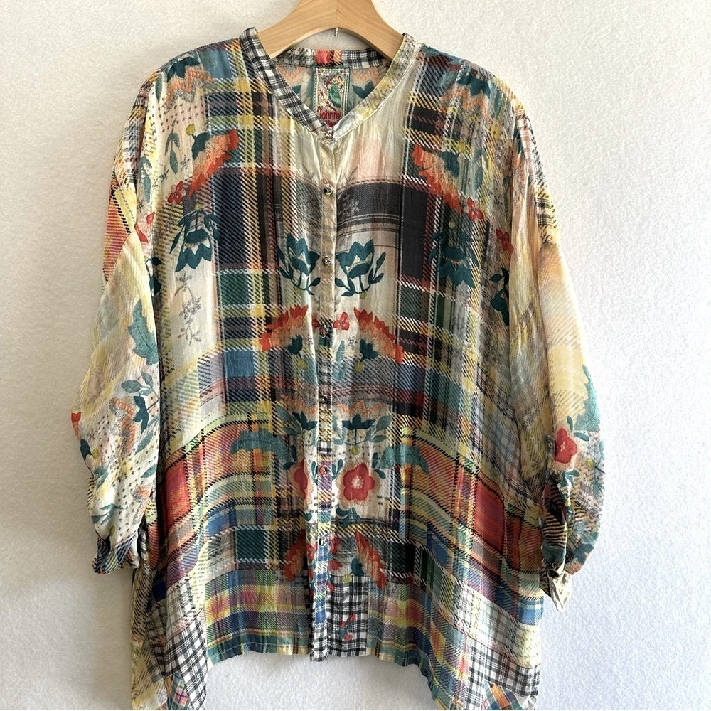 Johnny Was Floral Patch Printed Button Front Over… - image 5